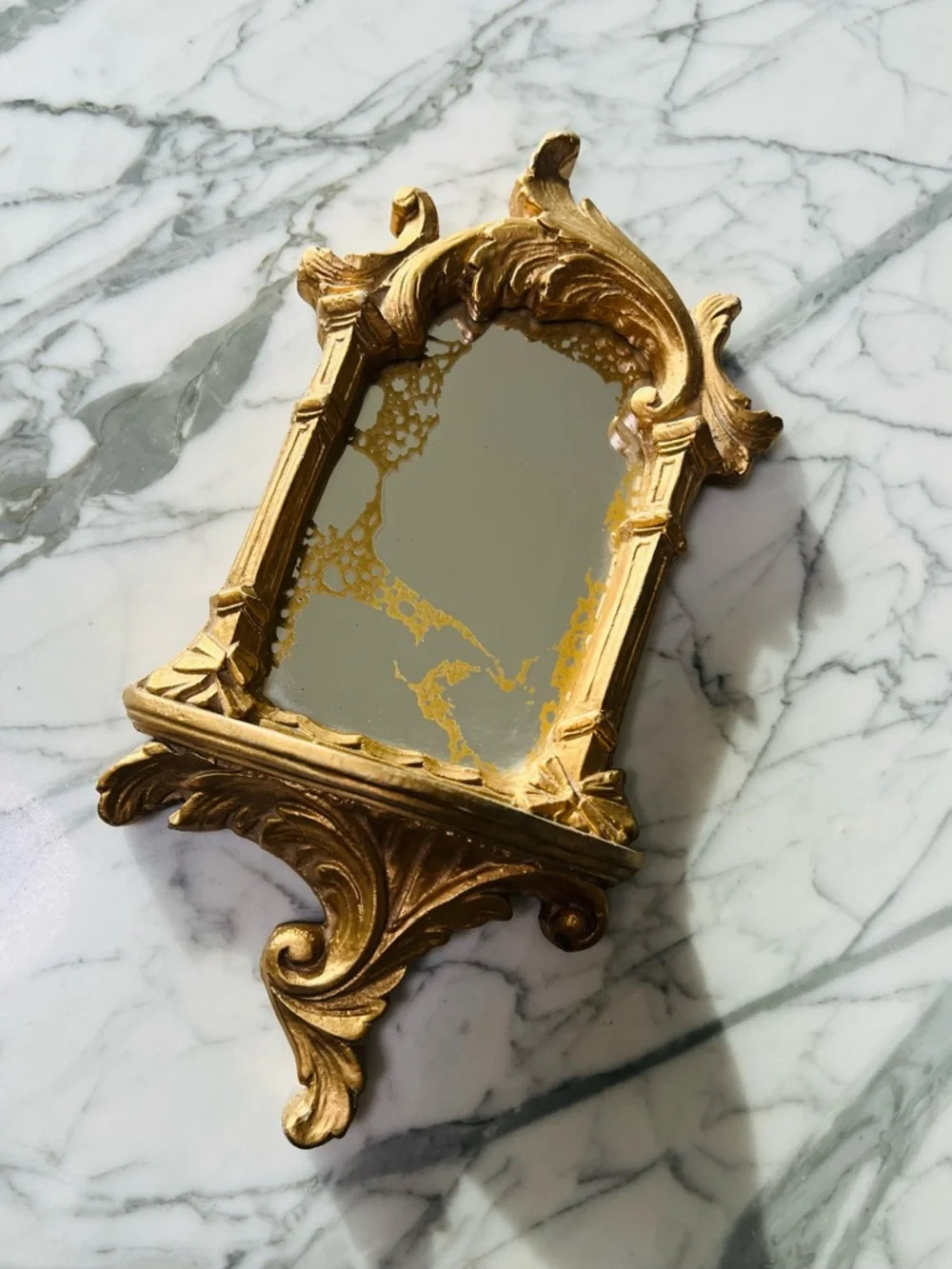 Vintage Gold Ornate Wall Mirror Shelf | Baroque Style Decorative Sconce